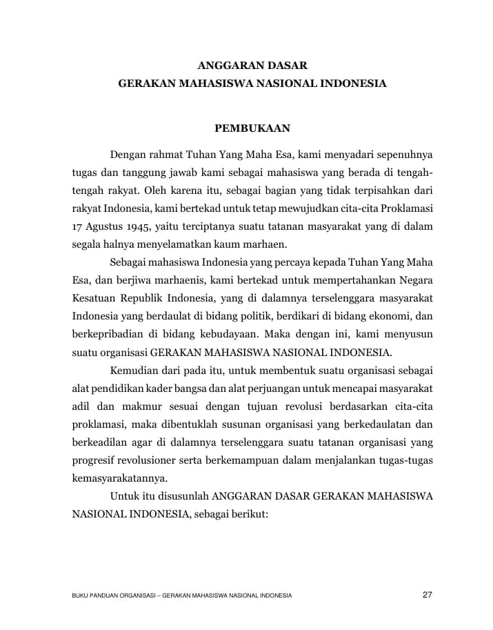 Halaman pertama Anggaran Dasar (AD) GMNI
