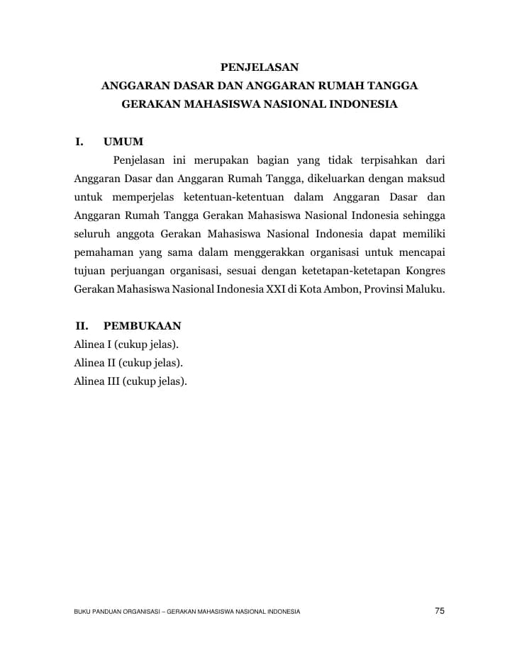 Halaman pertama Penjelasan AD/ART GMNI