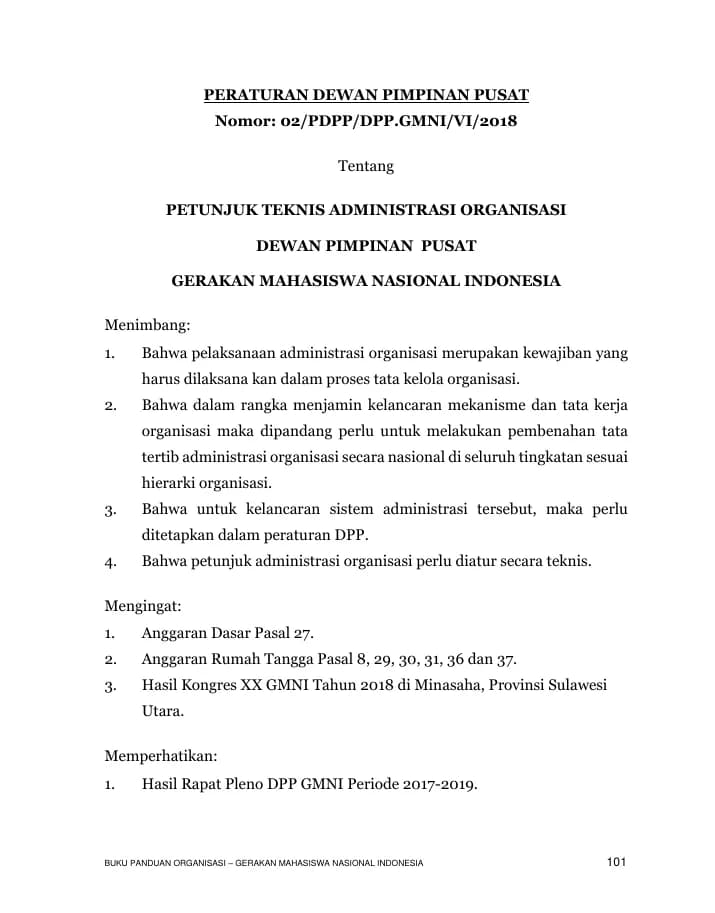 Halaman pertama PDPP Nomor 02 Tahun 2018 – Petunjuk Teknis Administrasi Organisasi