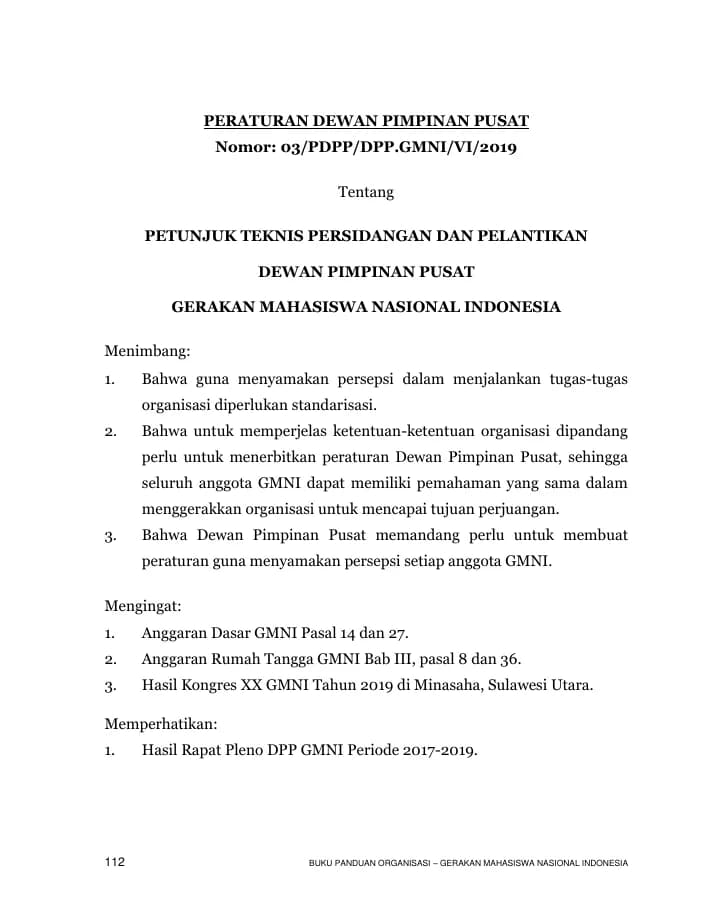 Halaman pertama PDPP Nomor 03 Tahun 2019 – Petunjuk Teknis Persidangan dan Pelantikan