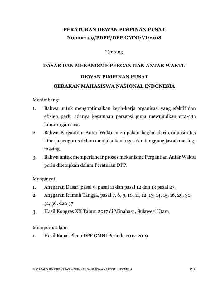 Halaman pertama PDPP Nomor 09 Tahun 2018 – Pergantian Antar Waktu