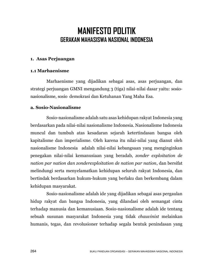 Halaman pertama Manifesto Politik GMNI