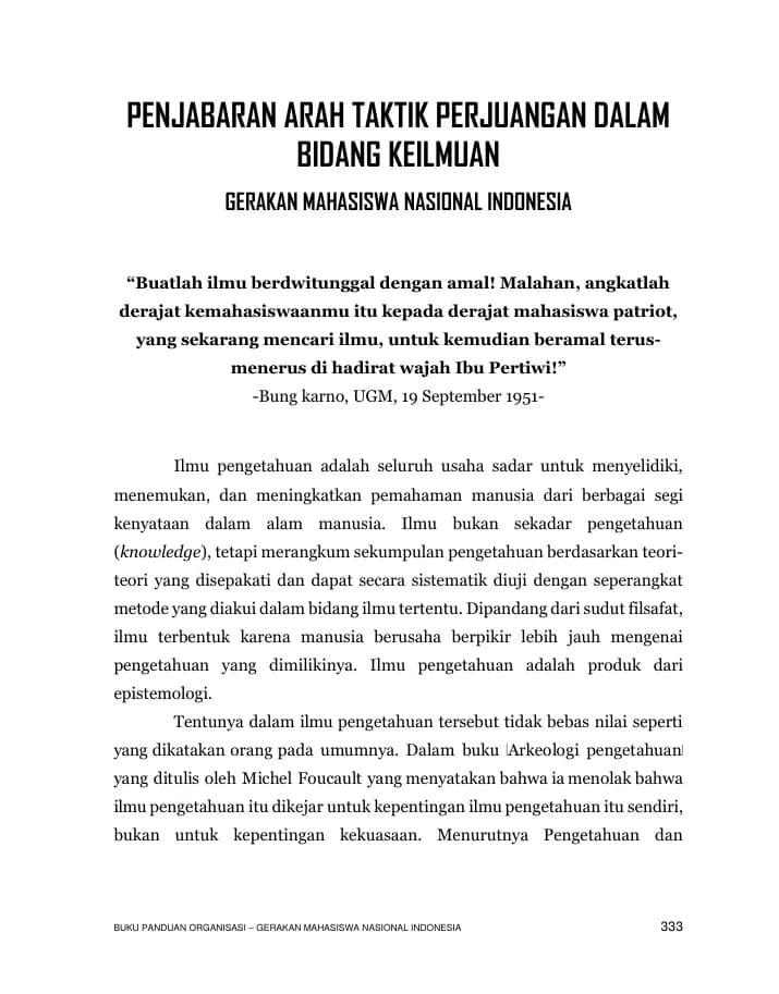 Halaman pertama Penjabaran Arah Taktik Perjuangan dalam Bidang Keilmuan