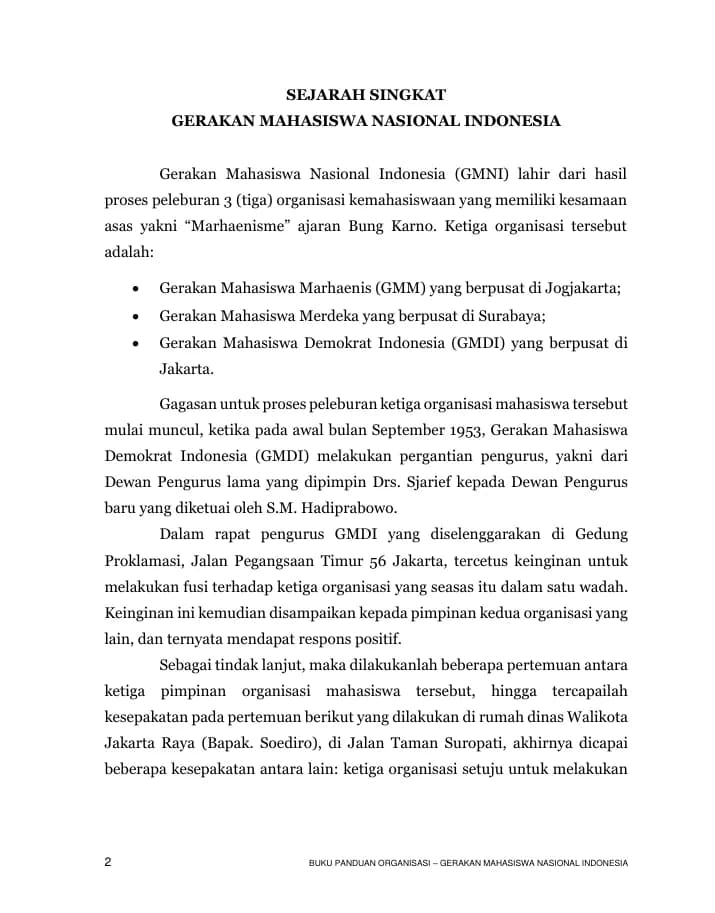 Halaman pertama Sejarah Singkat GMNI