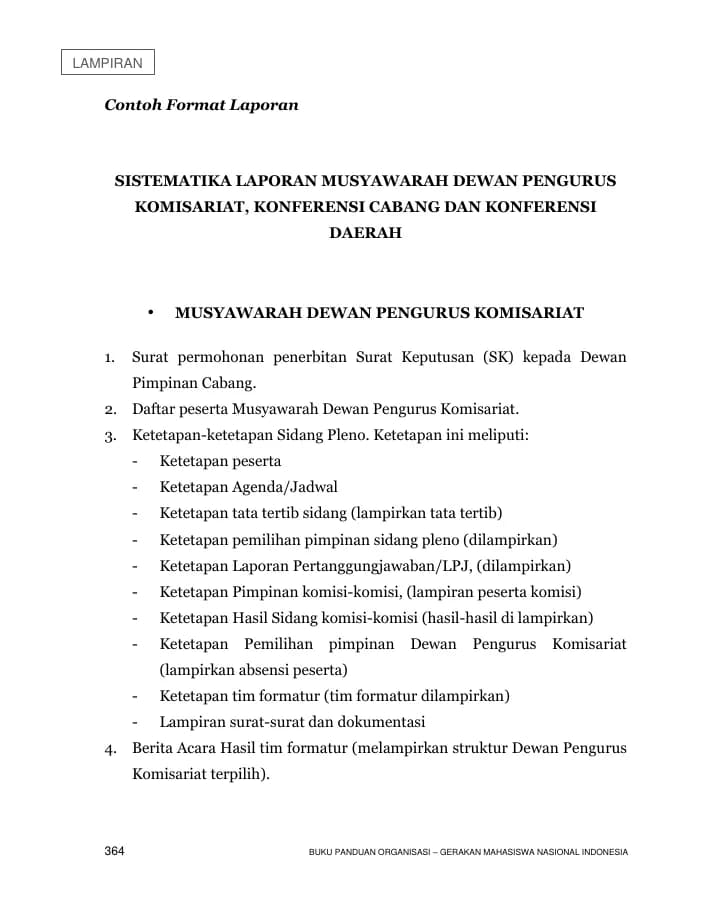 Halaman pertama Lampiran: Sistematika Laporan Musyawarah DPK, Konferensi Cabang, dan Konferensi Daerah