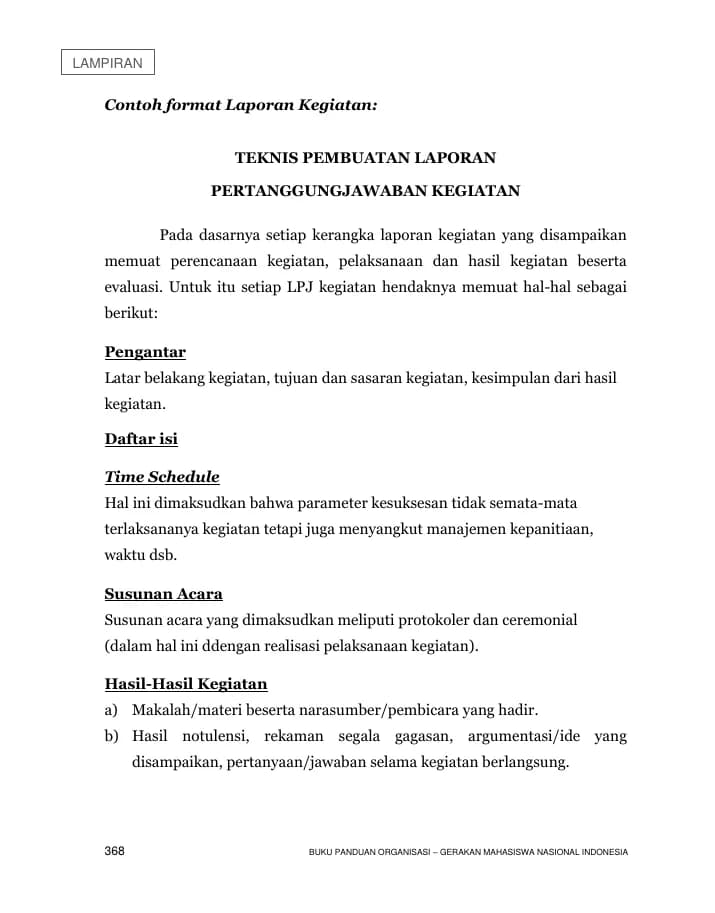 Halaman pertama Lampiran: Teknis Pembuatan Laporan Pertanggungjawaban Kegiatan